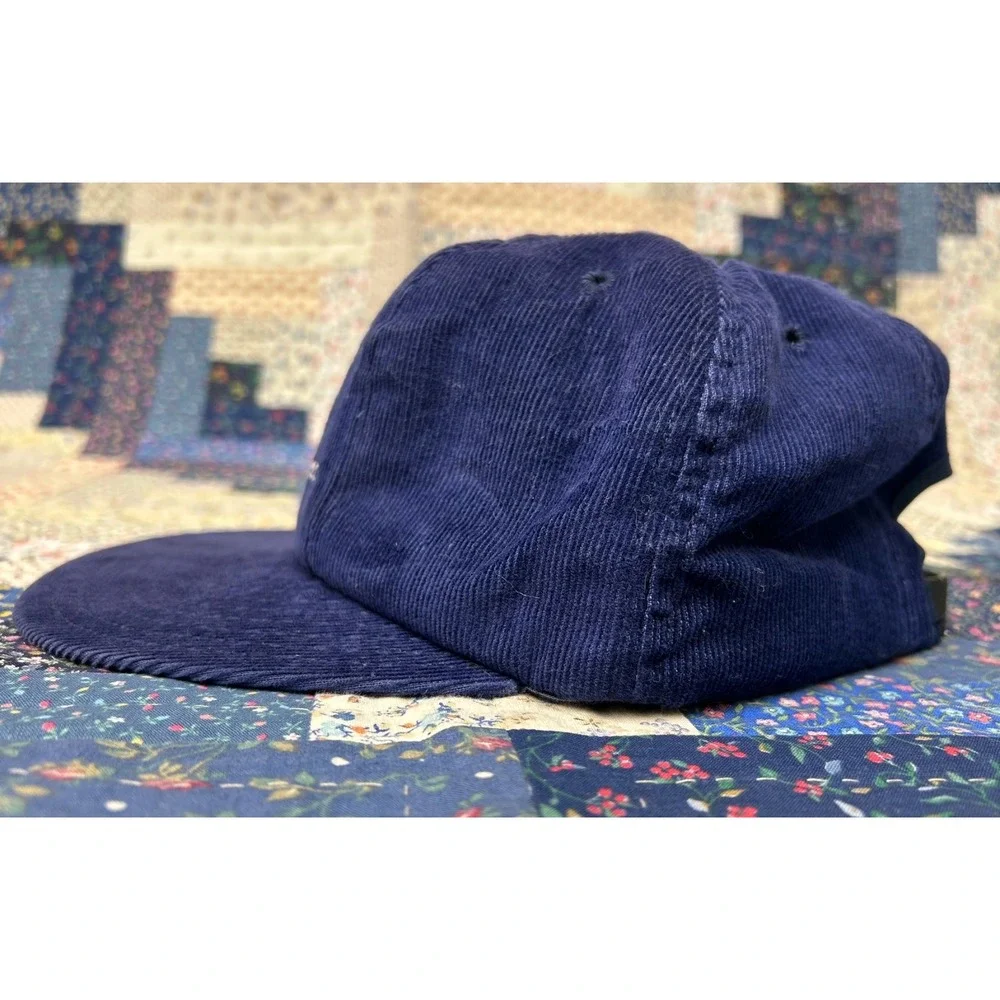 VINTAGE 80s Mercedes Benz Retro Corduroy Navy Blue Logo Adjustable Hat
